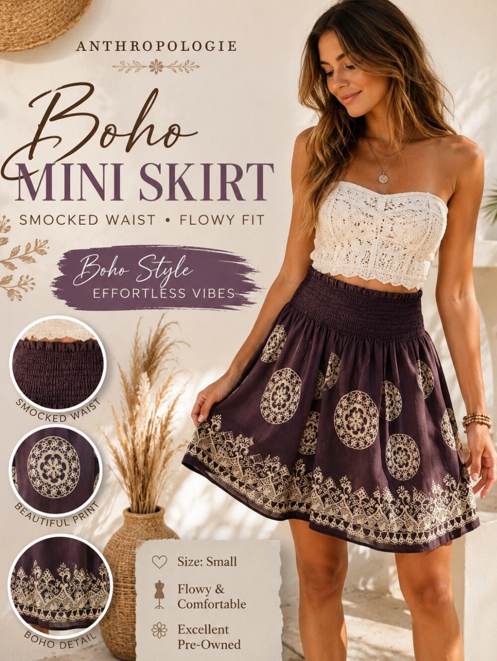 Anna Sui for Anthropologie Silk Skirt - Purple Doily Print